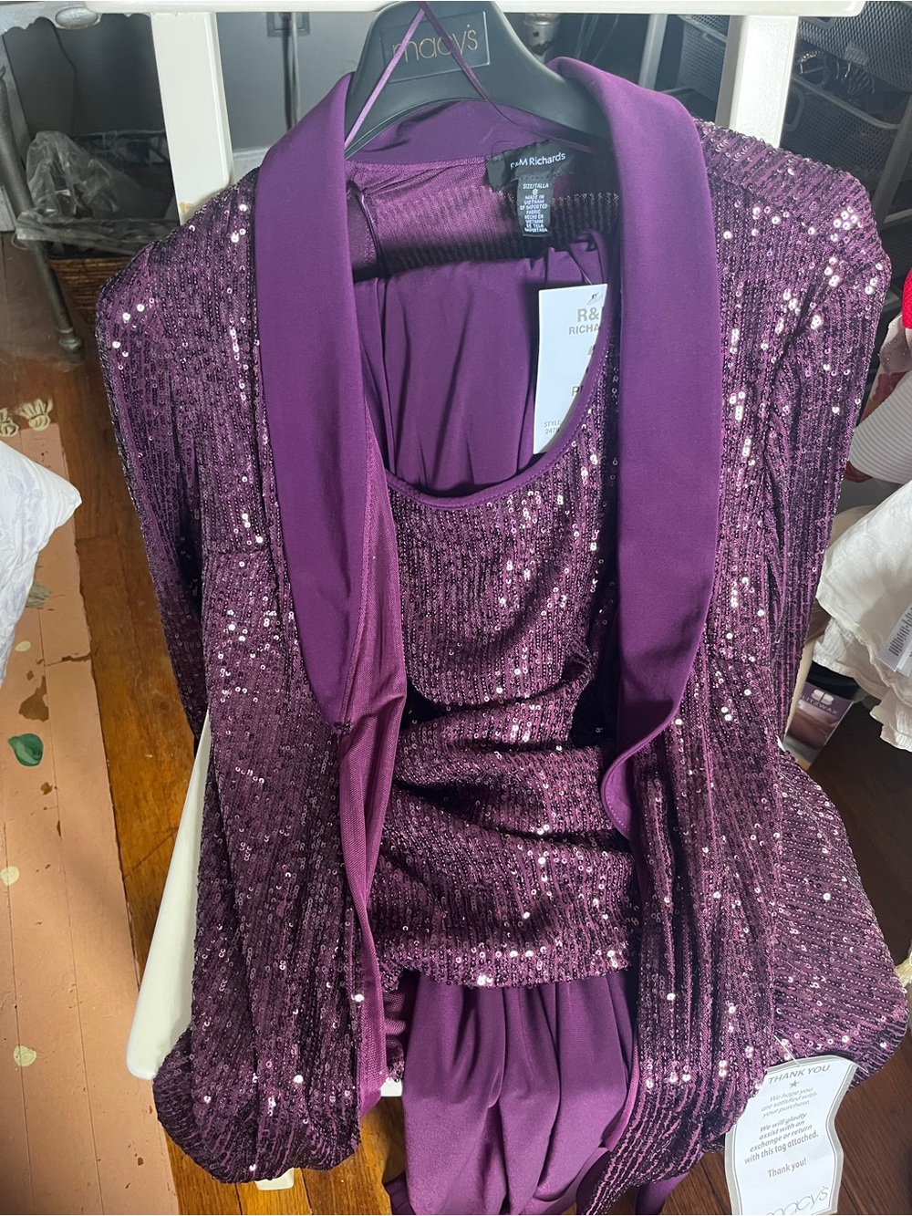 R & M Richards Purple Sequin Pantsuit with Jacket